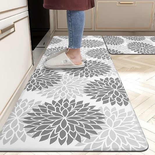 HEBE Anti Fatigue Kitchen Rugs Sets of 2, Non Slip Kitchen Mats for Floor, Waterproof Cushioned Comfort Standing Carpet for Kitchen Sink, Home Office, Laundry Room, Gray