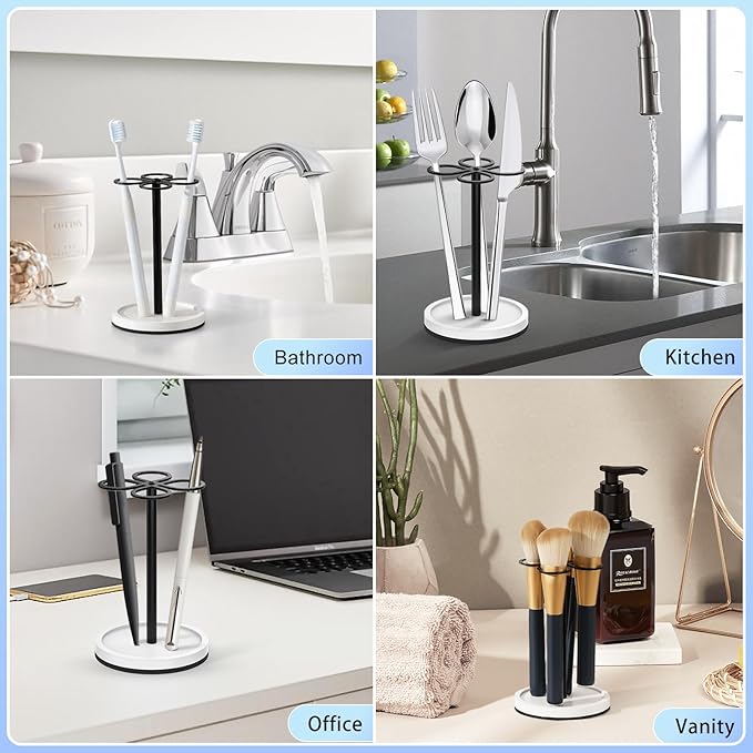 Luxspire Toothbrush Holder Stand, Stainless Steel Toothbrush Organizer with Diatomaceous Earth Base, Toothbrush Holder for Bathroom, Suitable for Home, Hotel Countertop Vanity, Matte Black