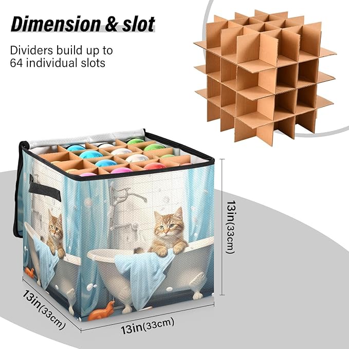 Kigai Bathroom Cat Christmas Ornament Storage Box with Zipper & Adjustable Dividers Holiday Ornament Organizer Xmas Storage Container, 64 Balls