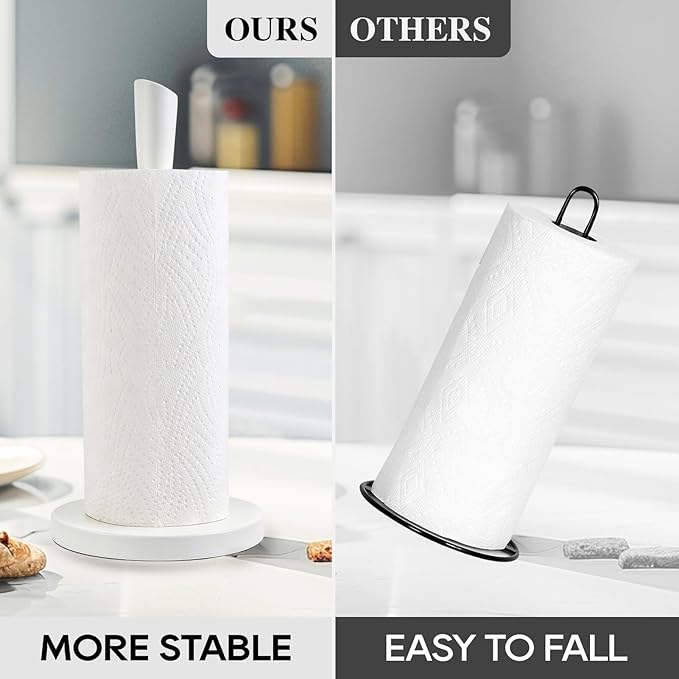 JOGREFUL Paper Towel Holder Stand, Stainless Steel Kitchen Paper Towel Countertop Stand with Streamline Body, Bathroom Organization for Family Standard Large Size Roll Paper, White