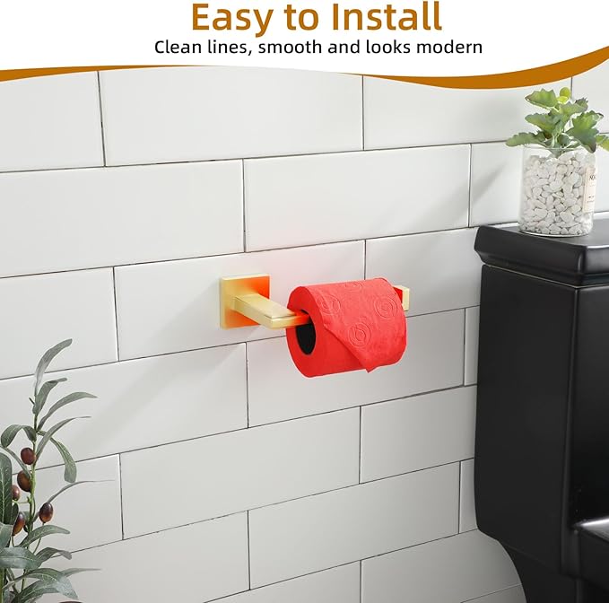 KOKOSIRI Toilet Paper Holder Gold Tissue Paper Dispenser for Kitchen Bathroom Washroom Toilet Roll Holder Stainless Steel, Wall Mounted B2006BG