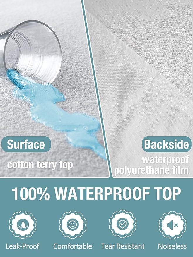 Bedecor 2 Packs Twin Mattress Protector Waterproof Protection Soft Cotton Terry Top Cover,for Babies Pregnant Women Incontinent Persons Deep Pocket to 18"