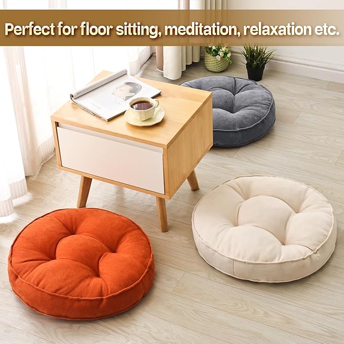 1 MIDDLE ONE Floor Pillow Set of 2, Memory Foam Floor Cushions for Adults, Large Meditation Pillow for Sitting, 22 x 22 Inches (Round | Grey)