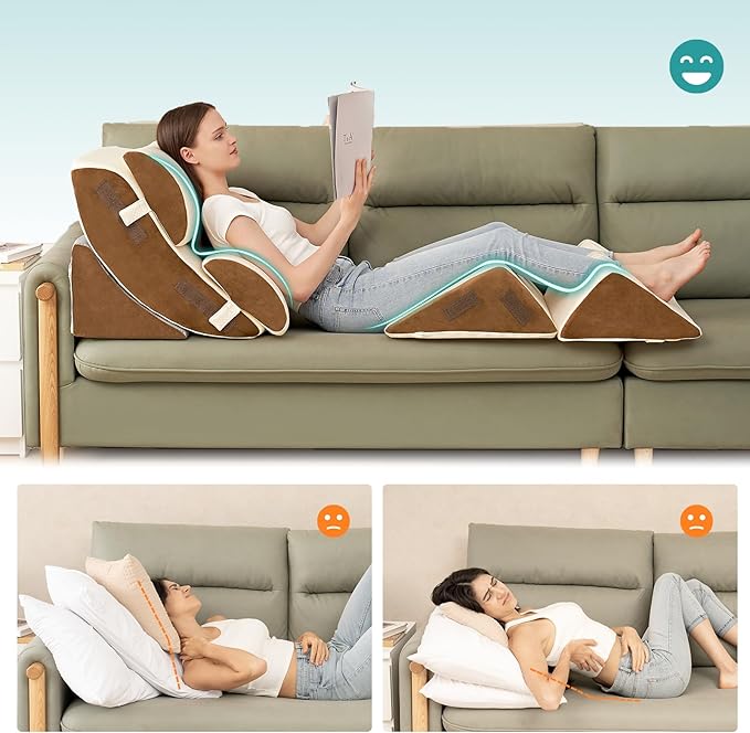 Hansleep Bed Wedge Pillow Set for After Surgery 6PCS, Post Surgery Pillow for Sleep Apnea and Acid Reflux Relief, Adjustable Reading Pillows Back Support with Memory Foam, Beige, 23"