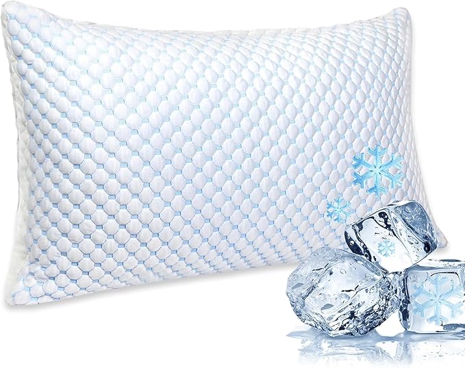 Cooling Pillows for Sleeping, Shredded Memory Foam Cooling Pillow for Hot Sleepers, Adjustable Cool Bed Pillows for Side Back Stomach Sleepers(Queen)