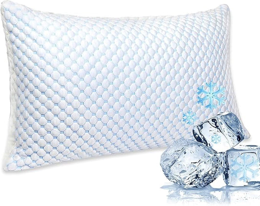 Cooling Pillows for Sleeping, Shredded Memory Foam Cooling Pillow for Hot Sleepers, Adjustable Cool Bed Pillows for Side Back Stomach Sleepers(Queen)