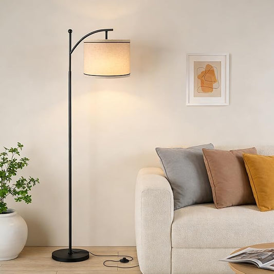Ambimall 60" Floor Lamps for Living Room with 3 Color Temperatures, Beige Lampshade with Black Stripes, Tall Lamps for Living Room Bedroom Office, 9W Bulb Included