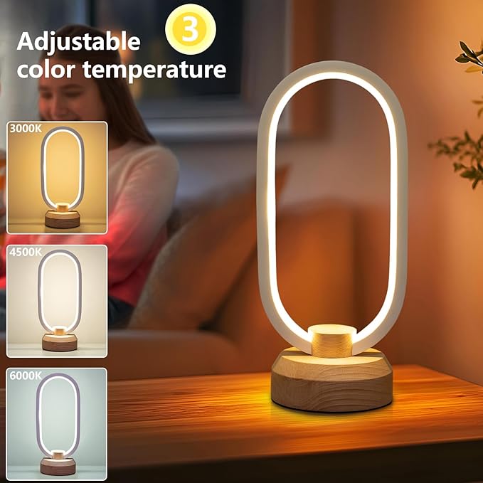 Bedside Table Lamps Bedroom Modern LED Oval Slim Nightstand Lamp,27cm Small Table Light,Warm White 3 Color temperatures,Dimmable Lights with Cable,for Home Adult Kids Living Room Lounge Deco