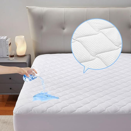SLEEP ZONE Waterproof Mattress Protector Pad King Machine Washable, Breathable Mattress Topper with Deep Pockets, All-Season Use, Hotel Quality (King, White)