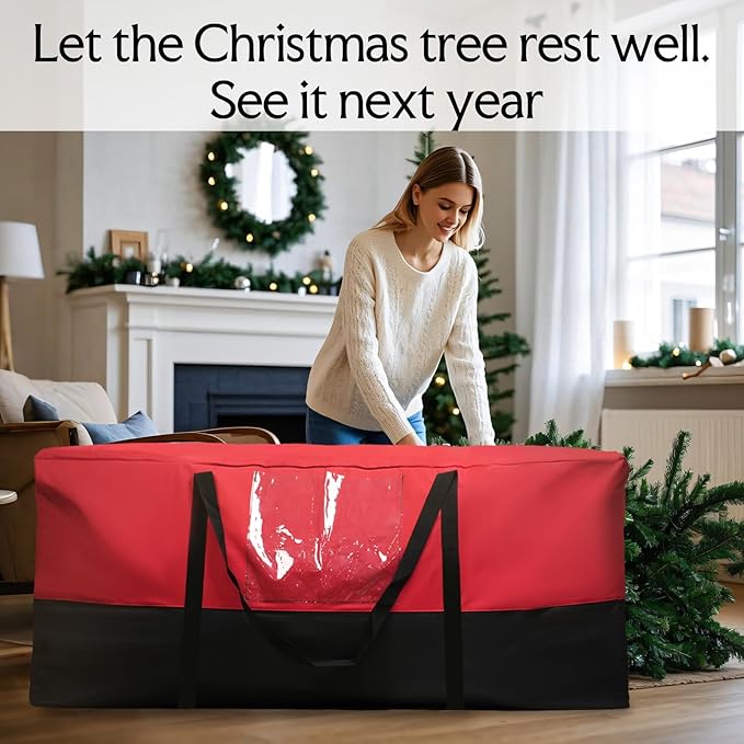 Christmas Tree Storage Bag,Fits Up 10 Ft Tall Artificial Trees,600D Oxford Material,Heavy Duty Tree Bag,Dampproof Storage Bag with Durable Reinforced Handles & Dual Zipper&Transparent Pocket