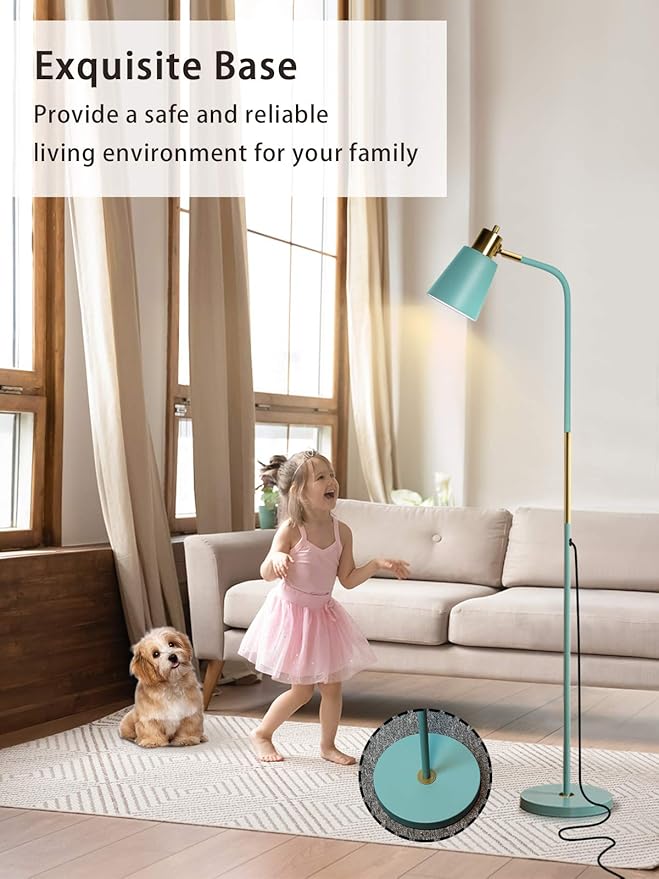 LALISU Floor Lamp, Industrial Floor Lamps for Living Rooms Rustic Farmhouse Reading Standing Floor Lamp Adjustable Metal Heads Indoor Task Lighting for Living Room Bedroom Office Home Décor (Green)