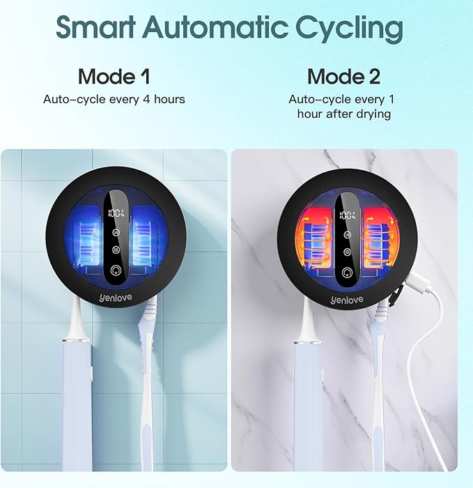 Upgraded Toothbrush Holders for Bathroom, Tooth Brush Holders Wall Mounted, Toothbrush Cleaner Organizer with LED Smart Screen,Cleaning and Drying Fits All Toothbrushes for Home & Travel