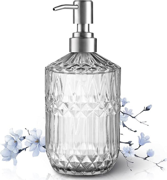 13 Oz Refillable Soap Dispenser, Glass Soap Dispenser for Dispense Hand Soap, Dish Soap, Lotion (Clear)