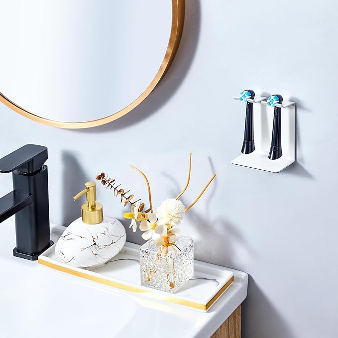 Electric Toothbrush Head Holder, Tooth Brushing Holder, Wall Mounted Toothbrush Holders Shower Bathroom, Self Adhesive or Desktop Tooth Brush Holder Organiser (White, Small)