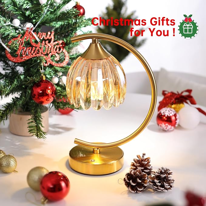 Shenmoyl Tulip Table Lamp, 5200mAh Cordless Touch Control Table Lamp with 3 Color Temps & Stepless Dimming, Rechargeable Battery Table Lamp for Living Room, Bedroom, Office, Shelf (Amber Tulip)