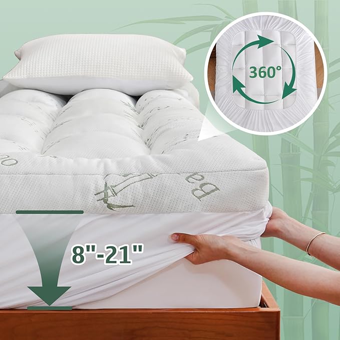 DOWNCOOL 3 Inch Twin Mattress Topper – Cooling Memory Foam Mattress Topper for Back Pain Relief, Breathable Bamboo Viscose Air Layer, 1600 GSM Fill, Deep Pocket Fits 8–21 Inch