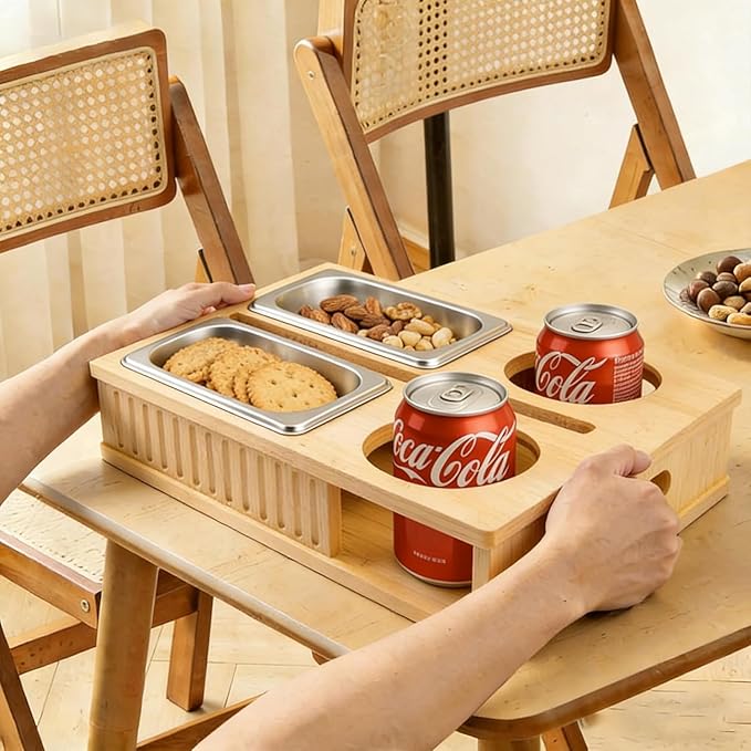 Bamboo Couch Caddy Holder Tray - XL Anti-Spill Sofa Arm Tray Table - Non-Slip Armrest Organizer for Drinks, Phone & Remotes - Stable Caddy for Couch, Car & Floor