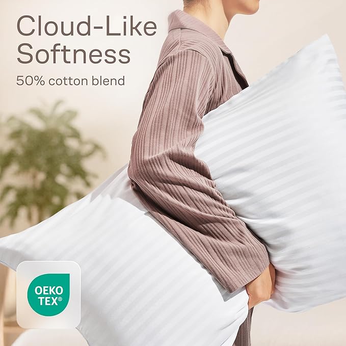 Ultra Soft Pillow Protectors with Zipper Queen Size - Set of 4 Breathable Pillow Covers - 100% Protection Against Stains, Dust & Dirt - Machine Washable (Dark White)