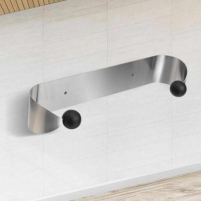 ECOTRIC Wall Mount Paper Towel Rack, Stainless Steel Kitchen Paper Towel Holder Under Cabinet，Silver Stylish Convenient Rollable Space-Saving Design