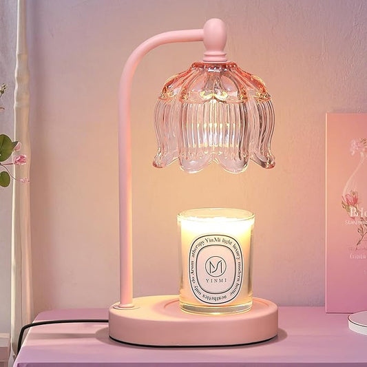 MEIXISUE Pink Candle Warmer Lamp with Timer and Dimmer,Mother's Day Gifts for Mom/Wife, Melt Wax Warmer Lamp with 2 Bulbs for Candle Jars House Warming New Home Decor