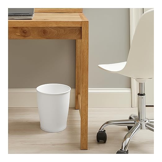 InterDesign Kent - Round Trash Can for Bathroom, Kitchen or Office - White - 8.35 x 10 inches