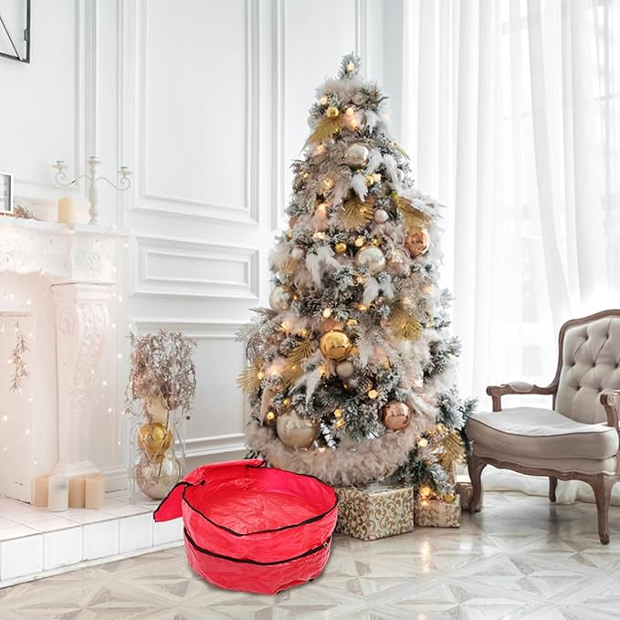 Christmas Wreath Organizer Double Storage Bag Zippered Holder for Wreaths Pe Material for Holiday Decoration Storage