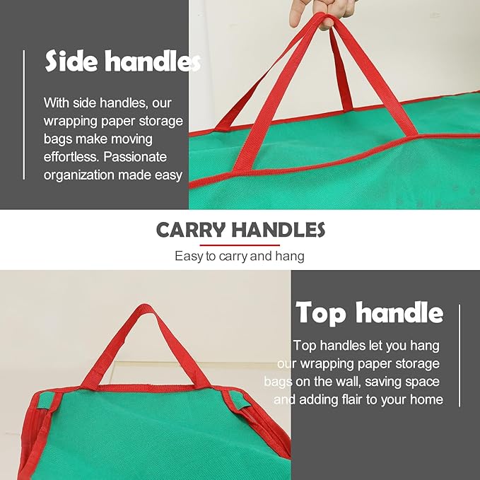 Wrapping Paper Organizer Storage Bag Containers, 41 Inch Gift Wrapping Organizer Storage, Stores up to 25 Rolls 2” Diam, Green
