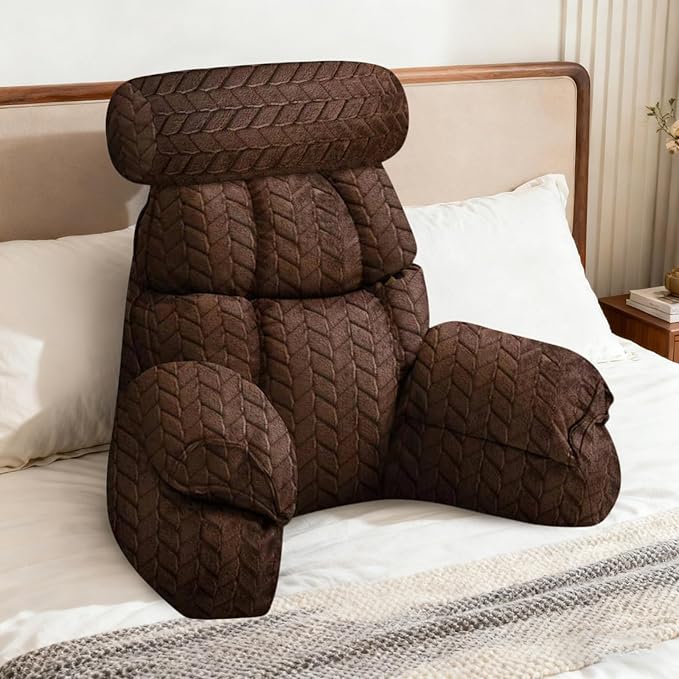 FXXUDVNIIN Back Pillow for Bed Sitting up – with 9.4" Armrest, for Reading, Gaming, Relaxing. Also Serves as tv Pillows for Sitting in Bed, Floor Pillow & Back Support for Adults.