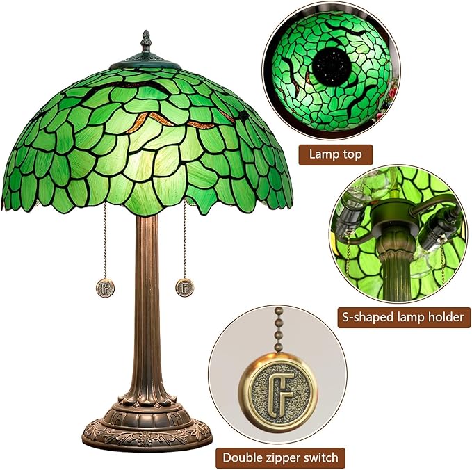 Tiffany Lamp Green Leaf Stained Glass Table Lamp 16X16X23 Inches Green Leaf Style Desk Reading Light Decor Beside Bedroom Living Room Home Festival Birthday Gift