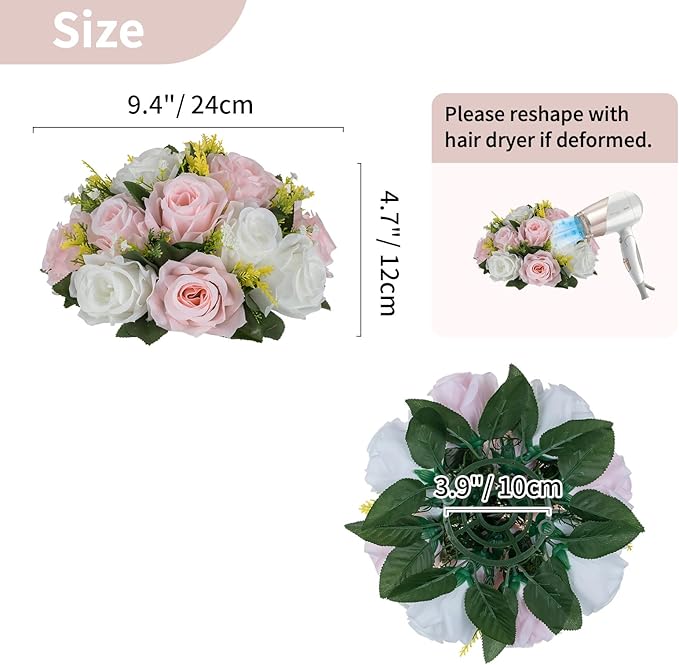 NUPTIO Flower Ball Centerpieces for Tables: 10 Pcs Artificial Pink & White Rose Arrangements for Wedding Centerpiece - Faux Silk Floral Kissing Balls for Home Gender Reveal Party Mother's Day Decor