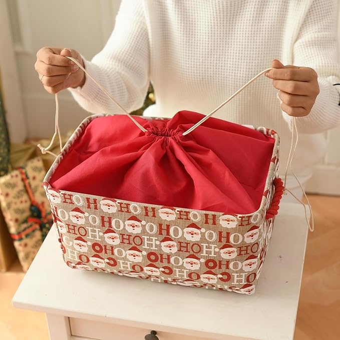 INough Christmas Baskets for Gifts Empty, Baby Basket Collapsible Santa Storage Bins Bright and Festive Gift Storage Container for Christmas, Christmas Decor for Baby/Kids/Nursery Room