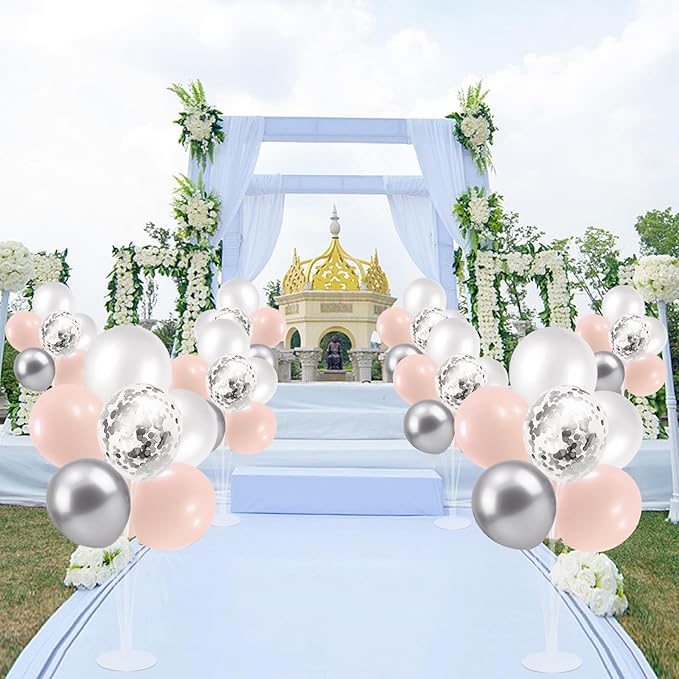 ZJDHPTY Pink and Silver Balloon Stand Centerpiece Table Decorations for Baby Shower Wedding Engagement Bridal Shower Anniversary Mother's Day Birthday Party Decorations(Pink silver set4)