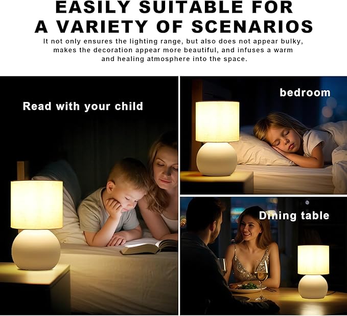 Small Table Lamp for Bedroom,Bedside Nightstand Lamp for Living Room,Minimalist Bedside Light lamp Set of 2, 10.4 Inch Desk Light for Bedroom, Living Room,Including Light Bulb（White）