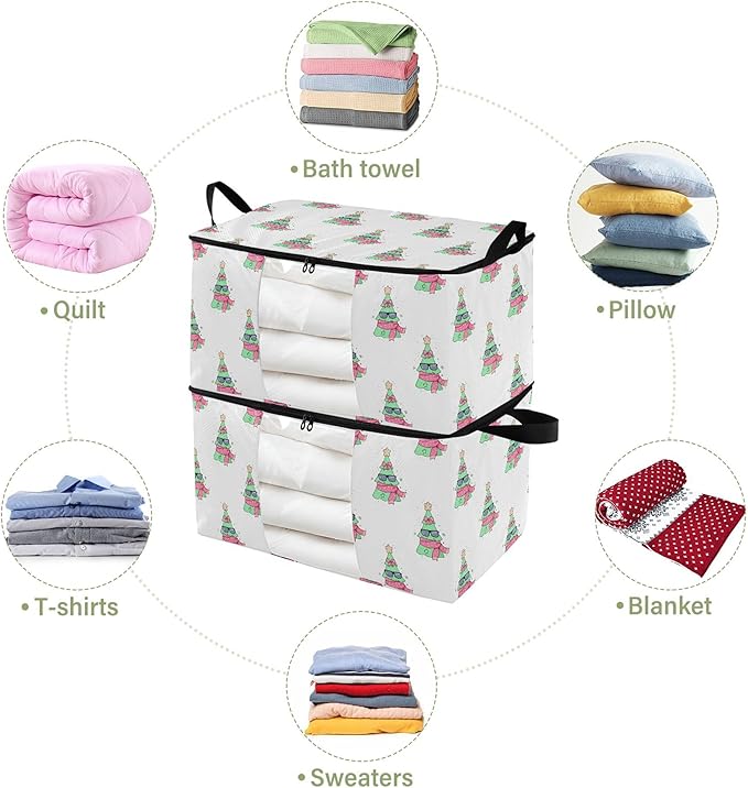 Burbuja 2 Pack Storage Bag Organizer with Handles for Clothes, Blankets, Bedding, Christmas Tree Foldable Storage Bag with Zipper & Clear Window, 95L