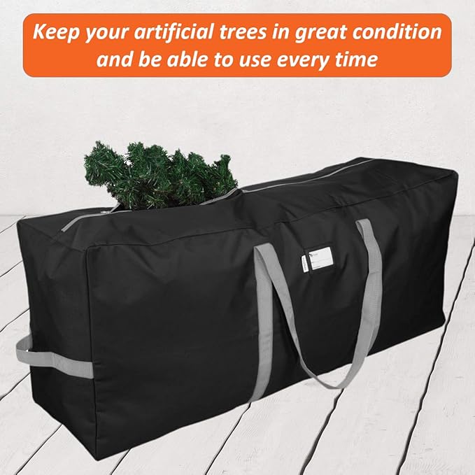 Primode Heavy Duty Christmas Tree Storage Bag, Fits Up to 9 Ft. Tall Disassembled Trees, 25" H X 20" W X 65" L, Durable 600D Oxford Material, Heavy Duty Xmas Storage Container (Black)
