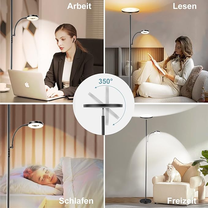 2025 Floor Lamp, 42W 4200LM Torchiere LED Lamp for Living Room, Stepless Dimming Floor Lamps with Remote Control, 2700K-6500K Color, 70" Tall Standing Lamp with Reading Light for Bedroom, Off-black