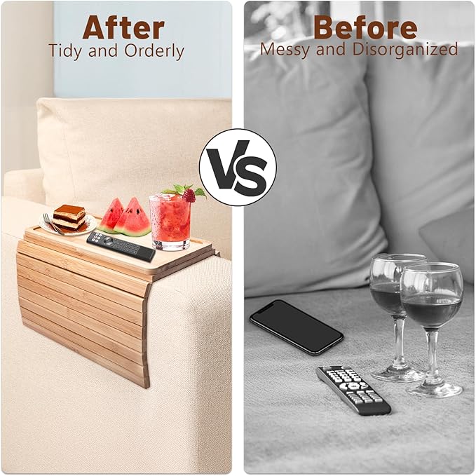 Sofa Arm Tray, Couch Arm Table, Anti-Slip Arm Rest Table for Couch, Universal/Flexible/Foldable/Portable Couch Cup Holder Tray for Drinks, Snacks, Remote