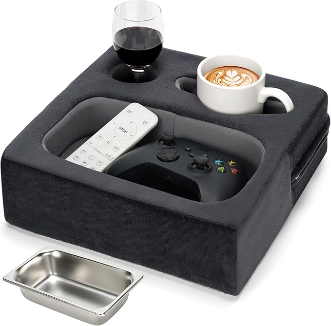 Couch Cup Holder, Couch Caddy, Couch Drink Holder, Bed Cup Tray, Sofa Cup Holder Remotes Holder for Cups, Headphones, Snacks and Phones, Use it on Car, Pack, Beach, RV, and More(Grey)