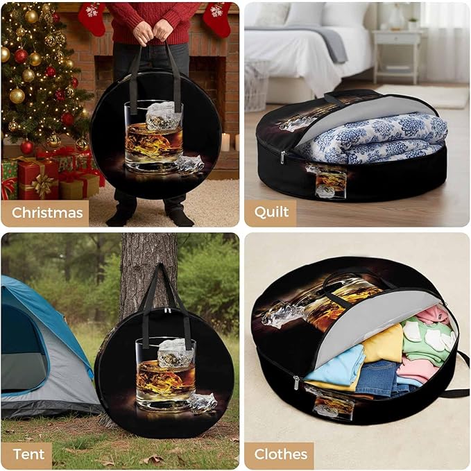 Storage Bag Whisky Glass Cups Round Storage Totes Bins Closet Organizers with Zippers & Handle Iced Wine Clothes Storage Container for Bedroom Dorm Space Saving Packing Supplies Moving Bags