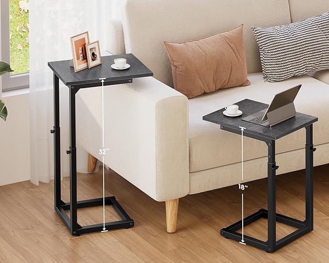 Vagusicc C-Shaped End Table for Couch, 33"Tall Side Table for Sofa, C Table End Table Adjustable Height Couch Table,TV Tray Table BesideTable Slide Under Sofa Table for Living Room,Bedroom,Gray Walnut