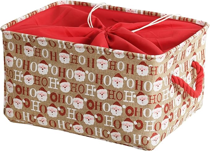 INough Christmas Baskets for Gifts Empty, Christmas Decor Collapsible Santa Storage Bins with Handles Bright and Festive Gift Storage Container for Christmas for Baby/Kids/Nursery Room