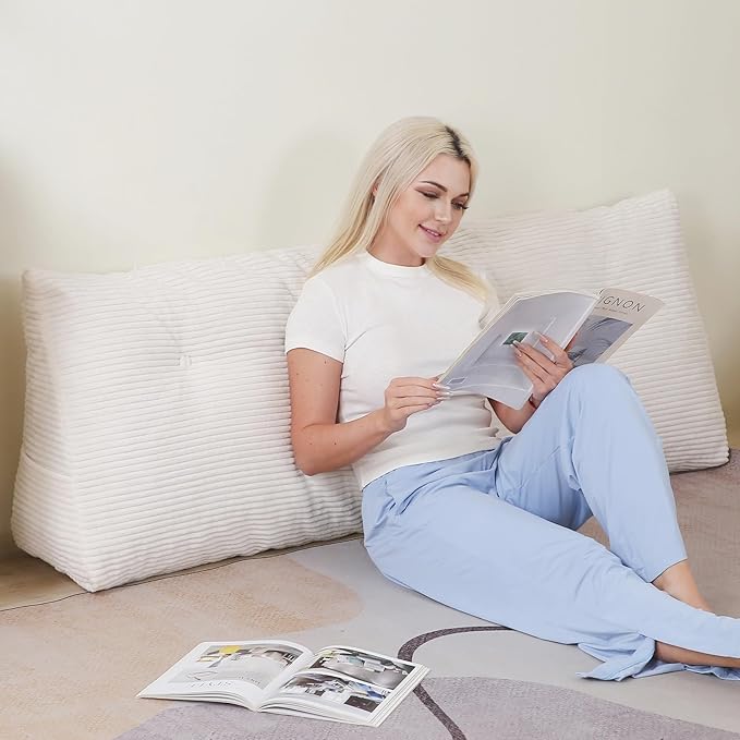 Headboard Pillow King, Wedge Headboard Pillow for Bed Sofa, Triangular Backrest Pillow with Removable Cover for Reading, Working, Sitting, Beige