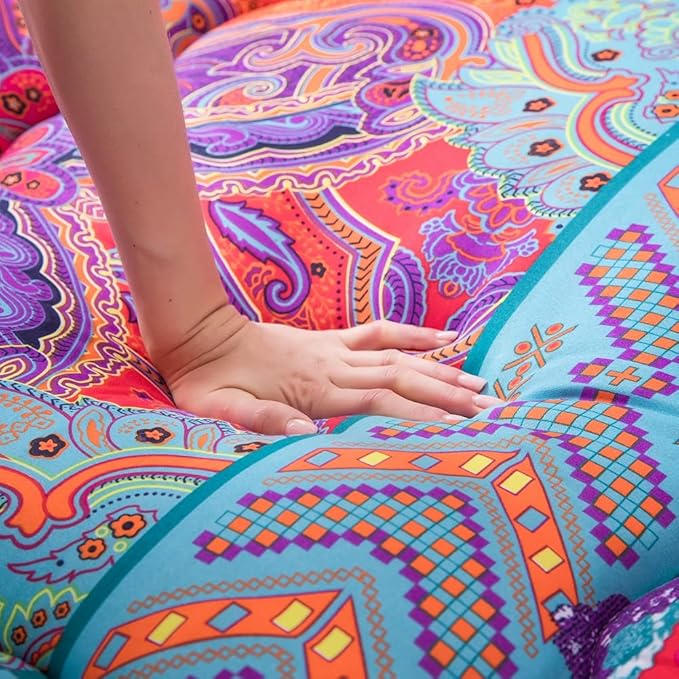 MAXYOYO Bohemian Retro Floor Mattress Boho Floral Style Japanese Futon Tatami Mat Foldable Mattress Portable Camping Sleeping Pad Lounger Couch King Size