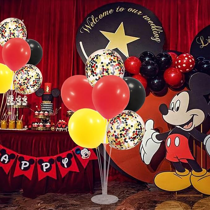 ZJDHPTY Red Yellow and Black Balloon Stand Centerpiece Table Decorations for Mouse Birthday Movie Night Party Decorations(Red yellow black set4)