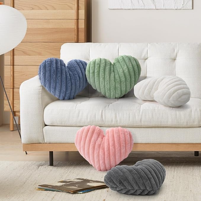 16 Inch Heart Pillow Cute Soft Decorative Throw Pillows, Heart Shaped Fluffy Faux Fur Pillows Cushions for Couch Sofa Bed Bedroom Room Home Decor Aesthetic (2, Pink, Medium-16 x13)