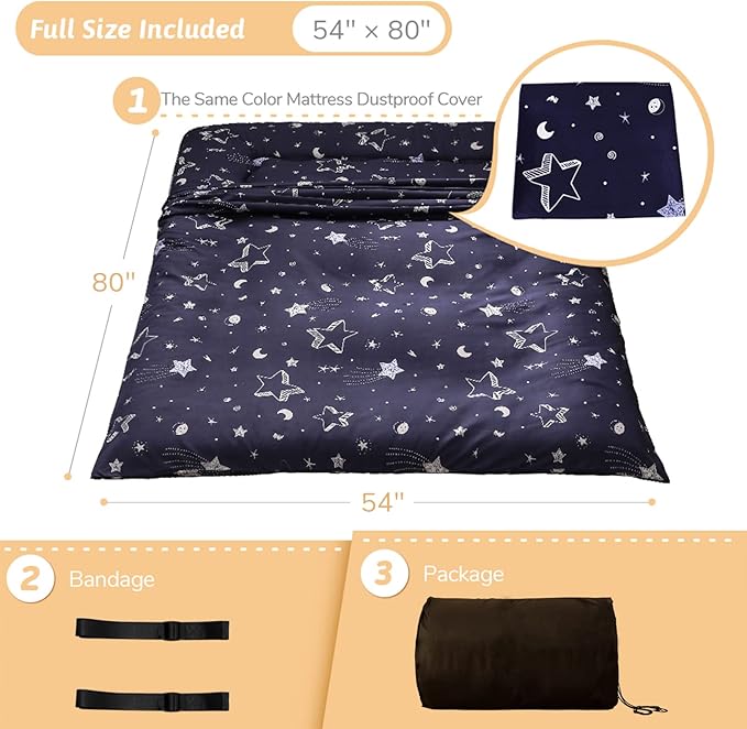 MAXYOYO Navy Star Futon Mattress Japanese Tatami Mat Foldable Futon Portable Camping Mattress Kids Sleeping Pad Floor Couch, Full