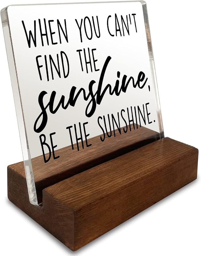 Be The Sunshine Inspirational Quotes Desk Decor Gifts For Women Best Friend Encouragement Office Inspiration Positive Plaque Acrylic With Wooden Stand Sign for Cowoker Sister Friend Women Friendship