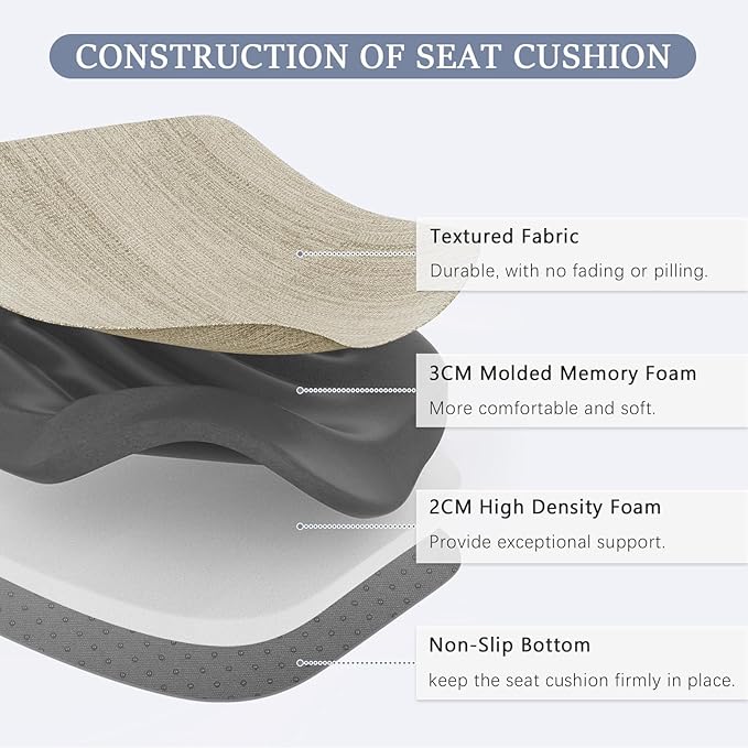 baibu Kitchen Chair Cushions Set of 2, Dual-Layer Patented Design Memory Foam Dining Chair Pads with Ties and Washable Cover, 2 Pack, 17" x 16" x 2", Beige