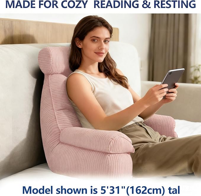 FXXUDVNIIN Back Pillow for Bed Sitting up – with 9.4" Armrest, for Reading, Gaming, Relaxing. Also Serves as tv Pillows for Sitting in Bed, Floor Pillow & Back Support for Adults.