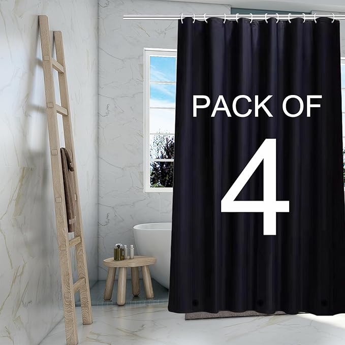 TIKABC Black Shower Curtain Liner 4 Pack, 4G PEVA Shower Liner, Plastic Peva Waterproof Shower Curtains, 72x72 inch with Grommet Holes 3 Magnetic Weights